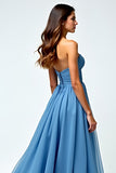 Grijs Blauwe Chiffon Lange Sweetheart A Line Prom Jurk met Split