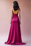 Fuchsia Backless Spaghettibandjes A Line Lange Galajurk met Split