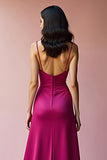 Fuchsia Backless Spaghettibandjes A Line Lange Galajurk met Split