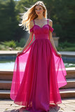 Fuchsia Cold Shoulder A Line Lange Galajurk