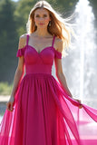 Fuchsia Cold Shoulder A Line Lange Galajurk