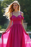 Fuchsia Cold Shoulder A Line Lange Galajurk