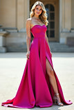 Fuchsia A Line strapless galajurk met split