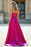 Fuchsia A Line strapless galajurk met split