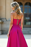 Fuchsia A Line strapless galajurk met split