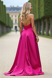 Fuchsia Strapless A-lijn galajurk met split