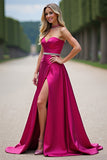 Fuchsia Strapless A-lijn galajurk met split