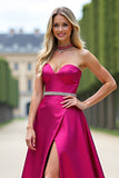 Fuchsia Strapless A-lijn galajurk met split