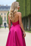 Fuchsia Strapless A-lijn galajurk met split