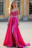 Fuchsia A Line Strapless Korset Pailletten Prom Jurk