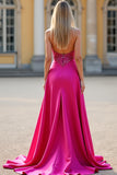 Fuchsia A Line Strapless Korset Pailletten Prom Jurk