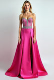 Sparkly Fuchsia A Line Pailletten Sweetheart Lange Prom Jurk Met Split