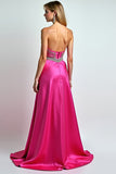 Sparkly Fuchsia A Line Pailletten Sweetheart Lange Prom Jurk Met Split