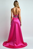 Sparkly Fuchsia A Line Pailletten Sweetheart Lange Prom Jurk Met Split