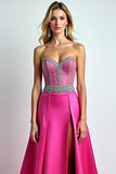 Sparkly Fuchsia A Line Pailletten Sweetheart Lange Prom Jurk Met Split