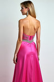 Sparkly Fuchsia A Line Pailletten Sweetheart Lange Prom Jurk Met Split