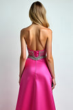 Sparkly Fuchsia A Line Pailletten Sweetheart Lange Prom Jurk Met Split