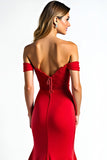 Rode zeemeermin Off The Shoulder Korset Lange Prom Jurk Met Kant