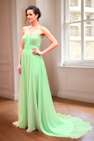 Mint A Line Chiffon Sweetheart Bruidsmeisje Jurk met Hof Sleep