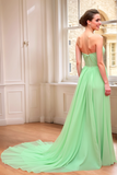 Mint A Line Chiffon Sweetheart Bruidsmeisje Jurk met Hof Sleep