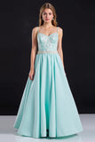 Mint Spaghetti Bandjes A Line Appliques Prom Jurk