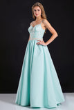 Mint Spaghetti Bandjes A Line Appliques Prom Jurk