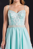 Mint Spaghetti Bandjes A Line Appliques Prom Jurk