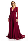 Bordeaux A Line Chiffon Lange Mouw Moeder van de Bruid Jurk