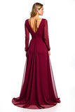 Bordeaux A Line Chiffon Lange Mouw Moeder van de Bruid Jurk