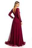 Bordeaux A Line Chiffon Lange Mouw Moeder van de Bruid Jurk