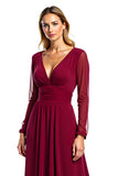 Bordeaux A Line Chiffon Lange Mouw Moeder van de Bruid Jurk