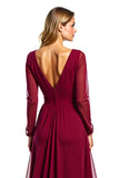 Bordeaux A Line Chiffon Lange Mouw Moeder van de Bruid Jurk