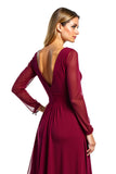 Bordeaux A Line Chiffon Lange Mouw Moeder van de Bruid Jurk