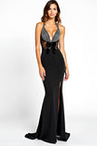 Zeemeermin Halter Black Tie Jurk Met Split