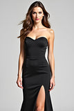 Zeemeermin strapless black tie jurk met split