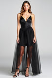 A Line Tule Spaghetti Bandjes Black Tie Jurk