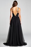 A Line Tule Spaghetti Bandjes Black Tie Jurk