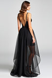 A Line Tule Spaghetti Bandjes Black Tie Jurk