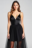 A Line Tule Spaghetti Bandjes Black Tie Jurk