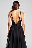 A Line Tule Spaghetti Bandjes Black Tie Jurk