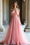 Roze Organza A Line Sweetheart Ruches A Line Prom Dress