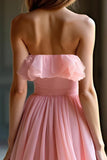 Roze Organza A Line Sweetheart Ruches A Line Prom Dress