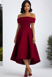 Bordeaux A Line Off The Shoulder Midi formele jurk