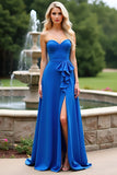 A Line Royal Blue Sweetheart Lange Formele Jurk Met Split