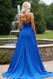 A Line Royal Blue Sweetheart Lange Formele Jurk Met Split