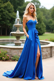 A Line Royal Blue Sweetheart Lange Formele Jurk Met Split