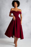 Bordeaux A Line Off The Shoulder Midi formele jurk