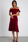 Bordeaux A Line Off The Shoulder Knielengte Formele Jurk