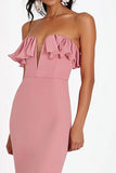 Zeemeermin roze strapless pailletten lange formele jurk met split