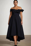 Off The Shoulder Een Lijn Zwarte Satijnen Formele Jurk